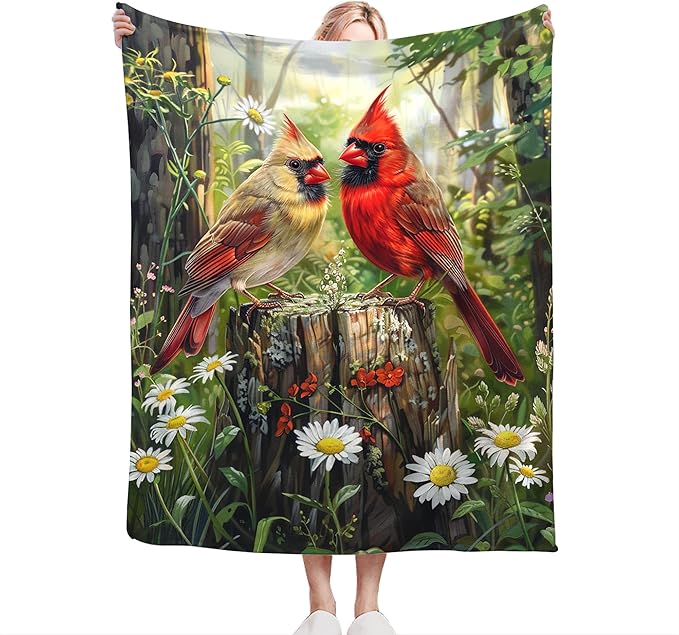 Cardinal Bird Throw Blanket - Soft Warm Cozy Fleece for Couch, Sofa, Bed - Bird Gifts and Decor for Girls, Boys, Women, Men, Kids, Adults - 60"x50"