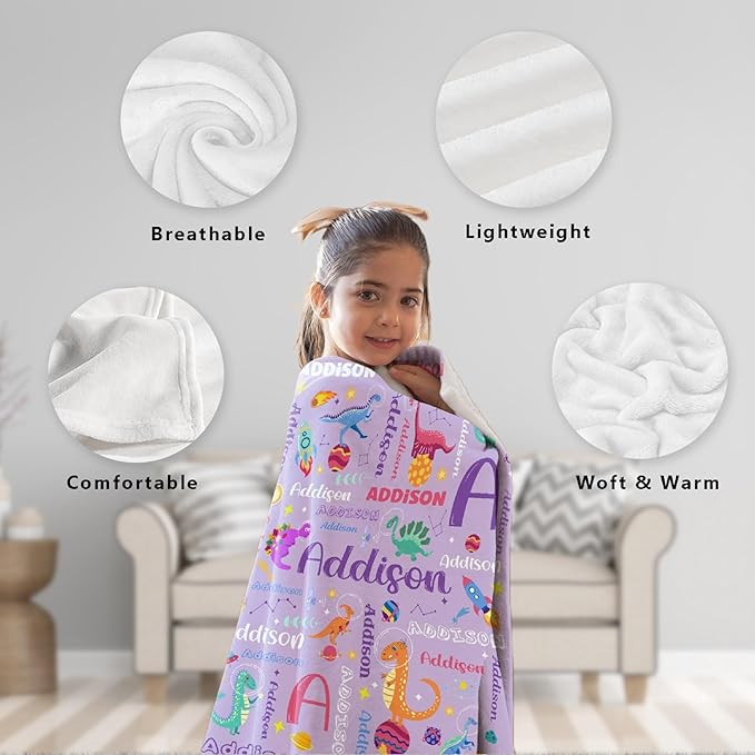 Custom Dinosaur Astronaut Blanket Gifts for Girls Boys Women - Super Soft Cozy Warm Throw Sheet for Couch Bed Sofa Office Decor All Season 40"x50" for Kids/Children