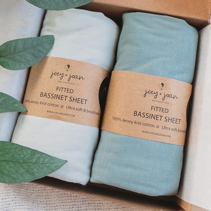 Bassinet Fitted Sheets for Delta Children and Simmons Kids Bassinet - Fits 16 x 32 Inch Oval Bassinet Mattress Pad – Snuggly Soft 100% Jersey Cotton – Light + Dark Sage Green – 2 Pack