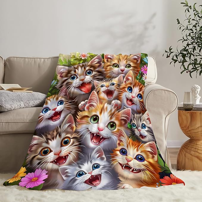 Cat Blanket Funny Cat Gifts for Girls Boys Woman Kids aLover Throw Blankets Soft Blanket Warm Fleece Flannel Plush Blankets for Bed Sofa Couch 50"x60"