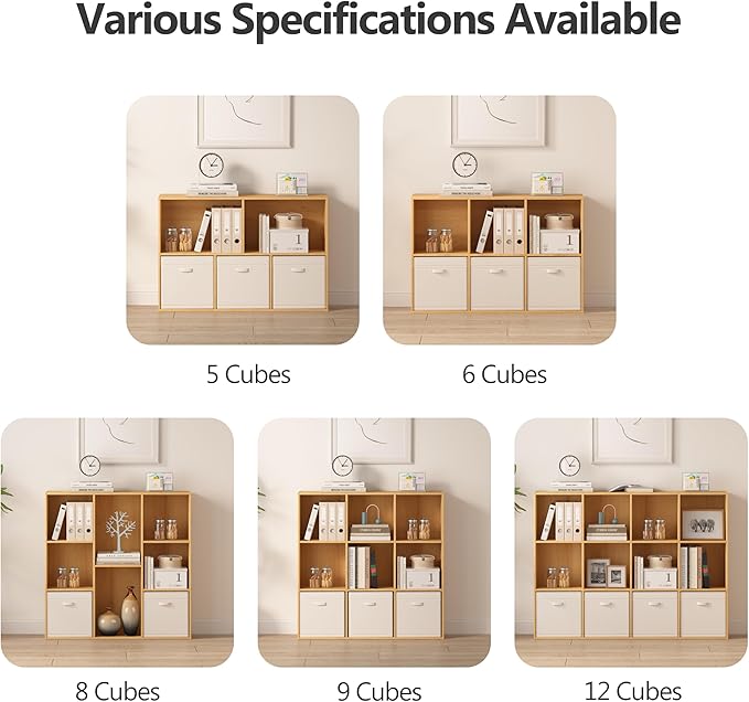 8 Cube Storage Organizer Bookshelf, Closed Back Display Bookcase, Cubby Shelf for Home Office, Living Room, Bedroom, Kids Room, Large Capacity Toy Storage, 35.98" L x 9.45" W x 35.91"H, Natural Wood