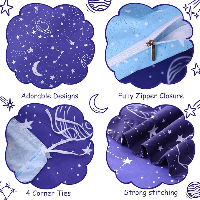 JSD Blue Stars Kids Duvet Cover Set Twin Size, 2 Piece Boys Space Theme Microfiber Comforter Cover with Pillow Sham Zipper Closure, Comforter Not Included