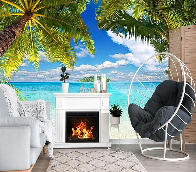 XMPMBM-Beach Palm Tree backsplash Large Decorative Wallpaper Tropical Palm Leaf Bedroom Bathroom Wall Mural- W 88" X H 59"（36 Square Foot）