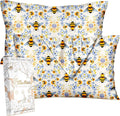 Silk Pillowcase 2 Pack - Pillow Cases 20" x 30" Queen Size Set of 2 for Hair and Skin Smooth Soft Breathable with Hidden Zipper Cooling Pillow Covers for Sleeping, Flower Bee