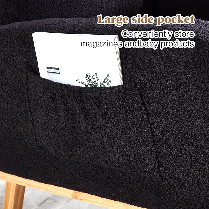 Rocking Chair Nursery, Nursing Rocking Chairs with Foot Rest for Mom Nursery, Rocker Glider Chair with High Backrest for Living Room, Bedroom, Black