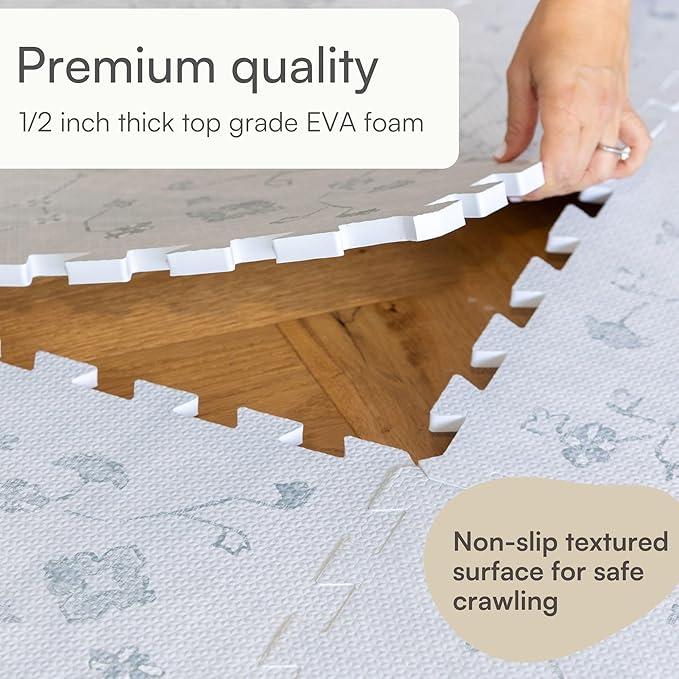 Lillefolk Baby Play Mat for Floor – 4x6ft Vintage Gray | Soft Non Toxic Premium EVA Foam Tiles for Tummy Time, Crawling & Playroom – Waterproof Interlocking Floor Mat for Babies & Toddlers (6 Tiles)