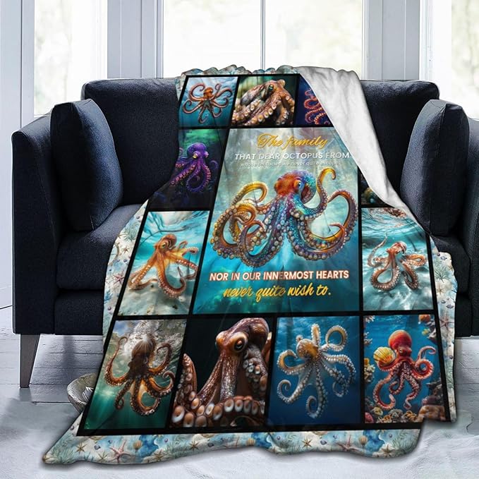 Octopus Blanket Octopus Decor Throw Blanket Super Soft Flannel Lightweight Fluffy Plush Fuzzy Fleece Ocean Blanket Gifts for Woman Girl Kids Boys for Bed Sofa Bedding 40"X50"