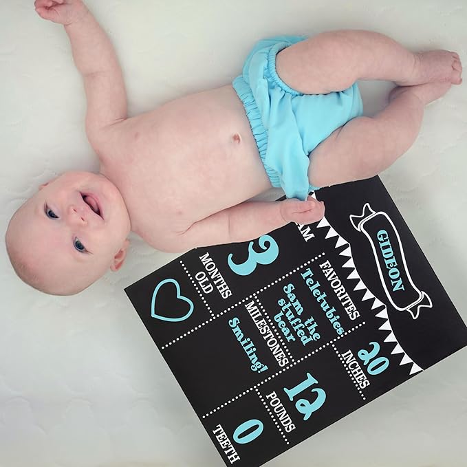 JennyGems Baby Milestone Chalkboard, Baby Monthly Milestones Photo Prop Board, 11.5x14.5 Inch Reusable Chalkboard Sign, Baby's First Year