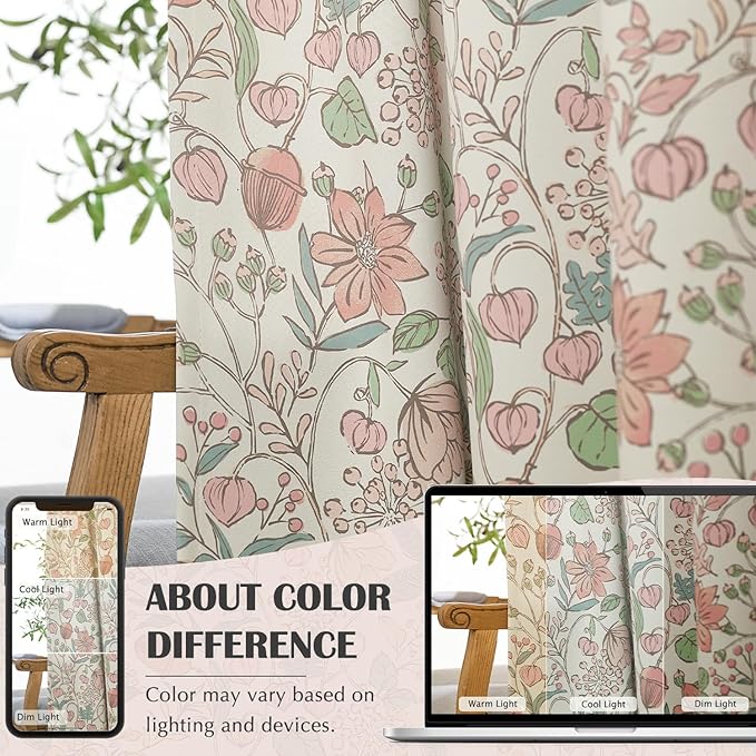 jinchan Nursery Curtains 95% Blackout Pink Floral Curtains for Girls Room, 72 Inch Length Farmhouse Drapes for Bedroom Living Room Darkening Window Treatment Grommet Top Set of 2 Panels