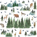 Mountain Tree Wall Decals Watercolor Pine Tree Wall Decals Large Woodland Wall Stickers Forest Flying Birds Deer Fox Bear Animal Wall Stickers for Nursery Kids Room Bedroom Decor