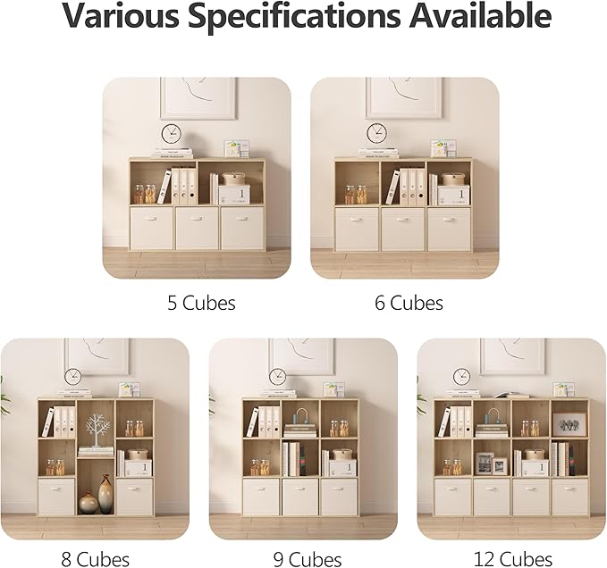 8 Cube Storage Organizer Bookshelf, Closed Back Display Bookcase, Cubby Shelf for Home Office, Living Room, Bedroom, Kids Room, Large Capacity Toy Storage, 35.98" L x 9.45" W x 35.91"H, White Oak