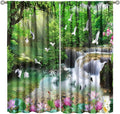 Nature Blackout Curtain, Waterfall Landscape Forest Swan Fish Pattern Rod Pocket Window Drapes, for Bedroom Living Room 42" W X 45" L