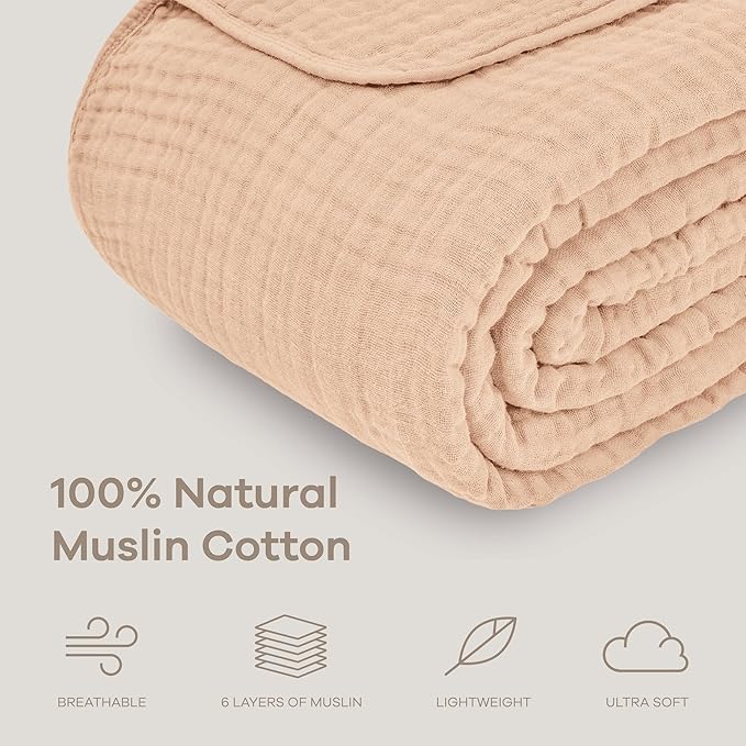 Comfy Cubs Muslin Blanket for Adults Twin 90" x 66" - 6 Layer Soft, Breathable & Lightweight Muslin Adult Blanket - Machine Washable & Designed in The US Bedding for All Seasons - Cream