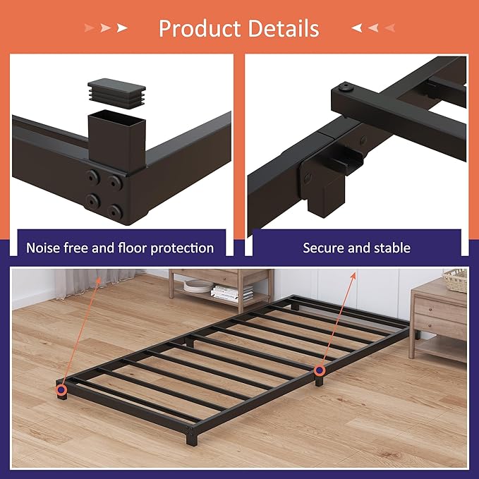 3 Inch Twin XL Bed Frames Low Profile, XL Twin Bed Frame No Box Spring Needed, Heavy Duty Metal, Easy Assembly, Black