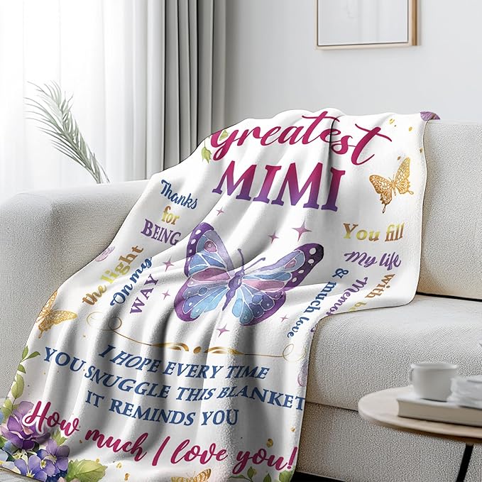 Mimi Gifts for Grandma Blanket, Birthday Gifts for Grandma, Soft Blanket for Grandmother from Grandkids, Grandmother Gift for Christmas Thanksgiving, Mimi Throw Blanket 60“x 50”