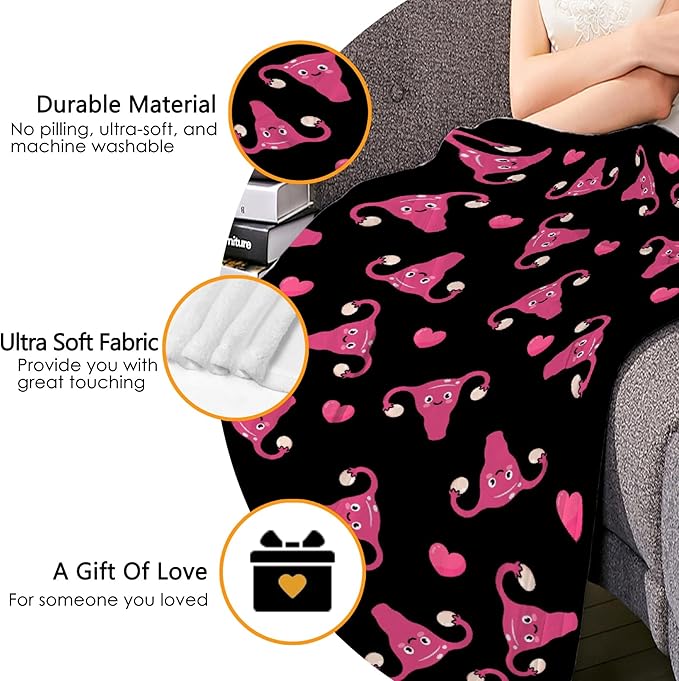 Thuswarm Cute Uterus Heart Flannel Throw Blanket Warm Cozy Soft Funny Print Blankets for Bed Couch Sofa Room Decoration Gifts 60"×50" Medium for Teen