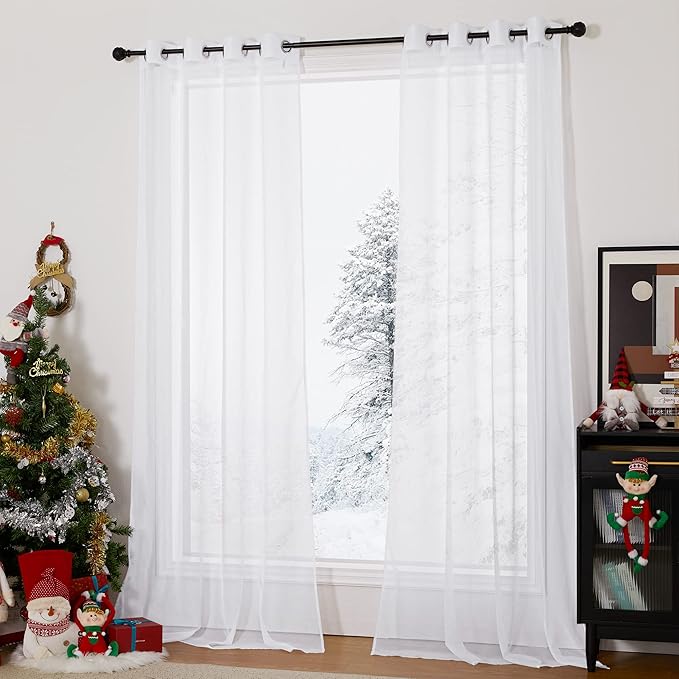 NICETOWN 2 Panels White Sheer Curtains for Patio Waterproof, Rustproof Grommet Indoor Outdoor Voile Drapes Airy & Lightweight Mosquito Curtains for Porch/Living Room, W54 x L96