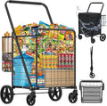 Heavy Duty Folding Shopping Cart with 360° Swivel Wheels, Waterproof Bag, Jumbo Utility Carts for Grocery, Laundry, Holds Up to 440 LBS, 37.5 Gallon