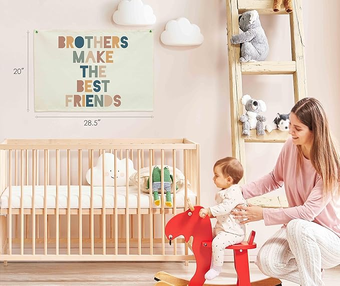 Nursery Canvas Banner Hanging Rectangular Flag Wall Sign Decor for Baby Kids Boy Girl,Bedroom Playroom Living Room Decor,Birthday Christmas Gift-in Brothers Make The Best Friends-28.5"L×20"W