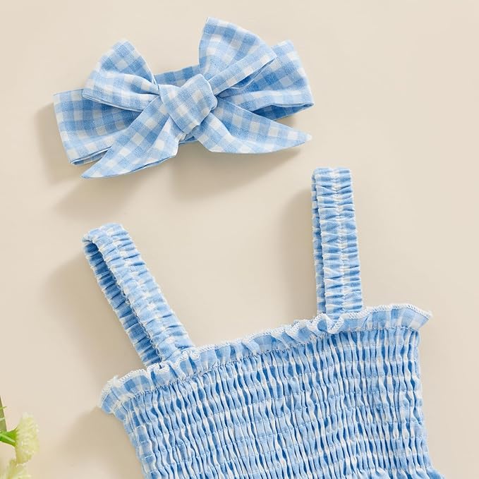 Newborn Baby Girl Bodysuit Sleeveless Halter Frill Romper One-piece Jumpsuit with Headband Summer Clothes Set