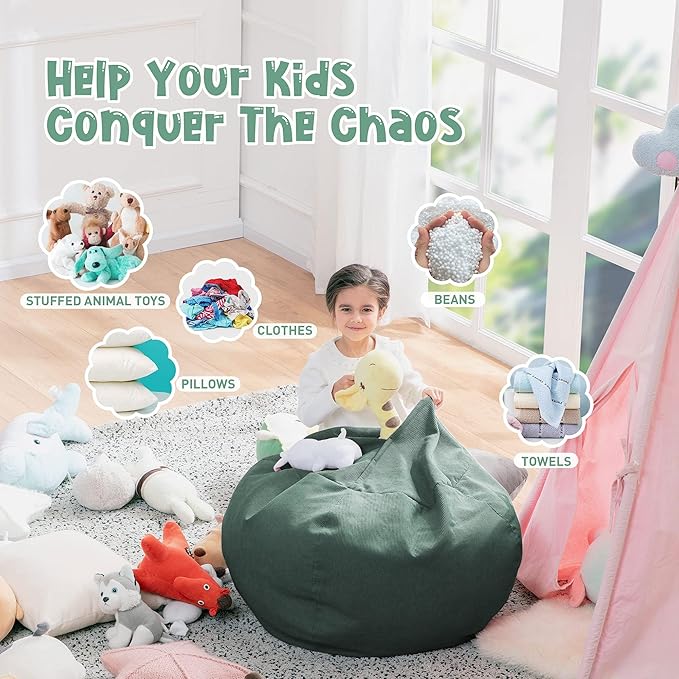 Nobildonna Bean Bag Chair Cover (No Filler) for Kids and Adults,Beanbag Stuffed Animal Storage Without Filling Plush Toys Holder and Organizer Soft Premium Corduroy 200L