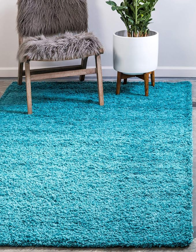 Unique Loom Solid Shag Collection Area Rug (5' 1" x 8' Rectangle Deep Aqua Blue)