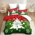 Red Christmas Duvet Cover Queen Size Green Christmas Tree Gingham Bedding Set 3 Pcs Kids Boys Girls Checked Holiday Pattern Comforter Cover with Zipper Closure