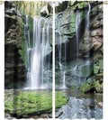 Forest Waterfall Blackout Windows Curtains, Rocky Waterfall to Pond Running Off Scenic Nature Themed Picture Print Curtains, for Living Room Bedroom 42x54in 2 Panels