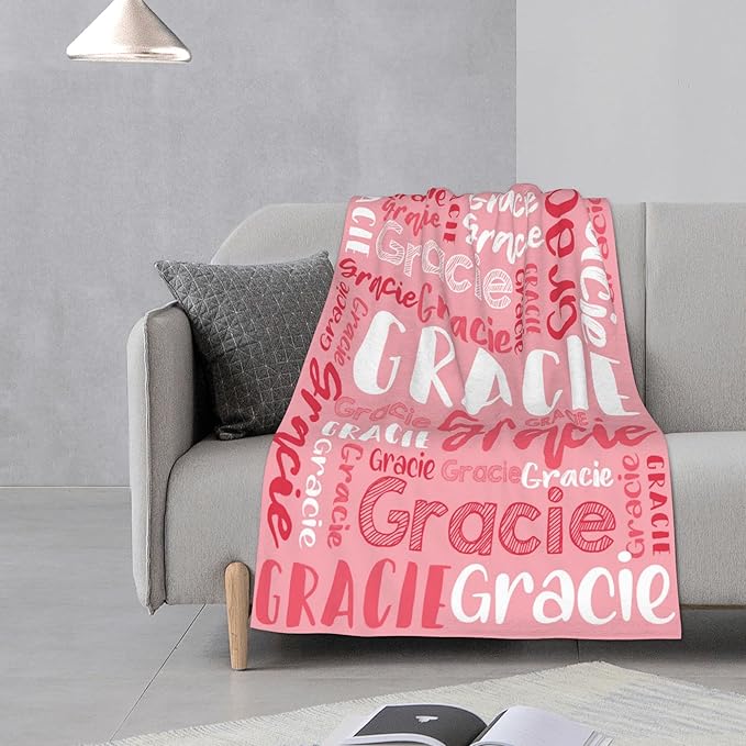 Dr.TOUGH Personalized Blankets with Name Customized Baby Blankets for Girls Boys Adults Monogrammed Blankets and Throws Christmas Birthday Mothers Fathers Valentines Day Gift (Light Pink,60''×80'')