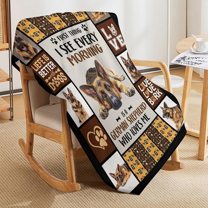 German Shepherd Dog Print Blanket Best Dog Pet Animal Throw Blankets for Couch Sofa Stuff Decor Gifts Lightweight Soft Cozy Fleece Plush Warm Flannel Bedding for Lover Man Woman Teen Adults 40"x50"