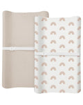 Changing Pad Cover for Baby Boy Girl 2 Pack, Muslin Changing Table Pad Covers with Boho Style, Neutral Nursery Bedding Essentials Soft and Breathable(Beige & Rainbow)