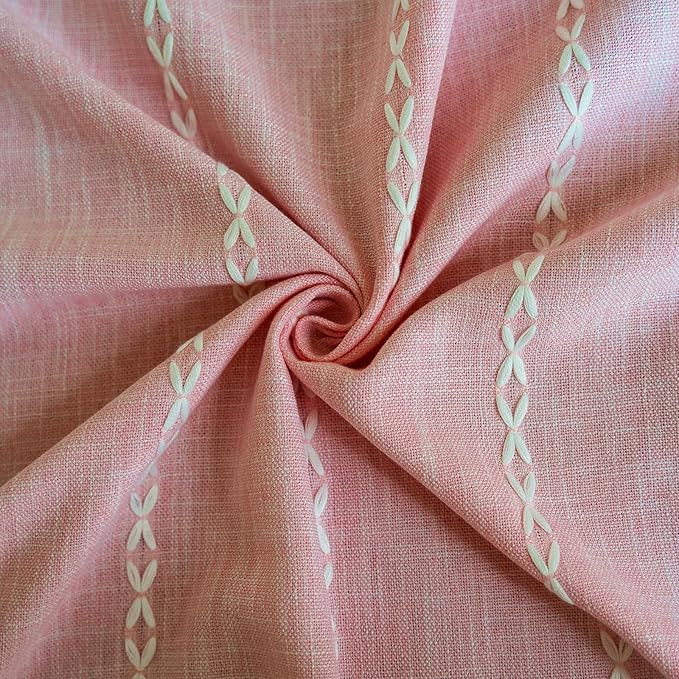 Deeprove Pink Boho Curtains 72 inches Length, Vintage Bohemian Embroidery Farmhouse Cotton Linen Fringe Window Treatments Girl Nursery Bedroom Living Room Dinging Room Decor, W52 x L72, 1 Panel