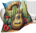Mexican Blanket Cactus Guitar Decor Throw Blanket Super Soft Flannel Lightweight Fluffy Plush Cozy Fuzzy Fleece Cowboy Western Gifts Blanket for Kids Boys Adults Man for Bed Sofa 40"X50"
