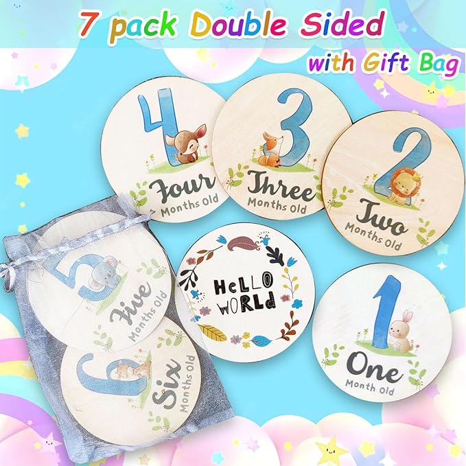 Baby Monthly Milestone Cards for Newborn Girl or Boy,Monthly Baby Milestone Newborn Sign Baby Month Anniversary Cards,Baby Shower Cards Come with Organza Gift Bag (Milestone Blocks)