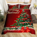 Christmas Tree Duvet Cover Set Twin Size Fir Tree Branches and Deer Print Bedding Set 2pcs for Kids Girls New Year Theme Comforter Cover Merry Christmas Red Quilt Cover with 1 Pillowcase,No Comforter