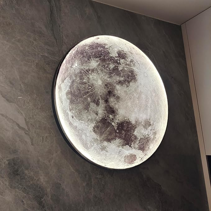 Modern Moon Wall Sconce Lighting, Dimmable Nightlight with Remote Control, Plug in Wall Lamp, Decorative Moon Light for Living Room Hallway (23.6 inch)