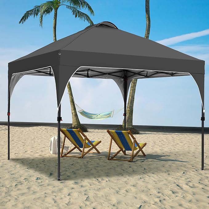 GDY 10x10 Pop Up Canopy Tent, Easy-Setup Gazebo, Outdoor Canopy with 3 Adjustable Heights for Events, Parties, Camping, Black.