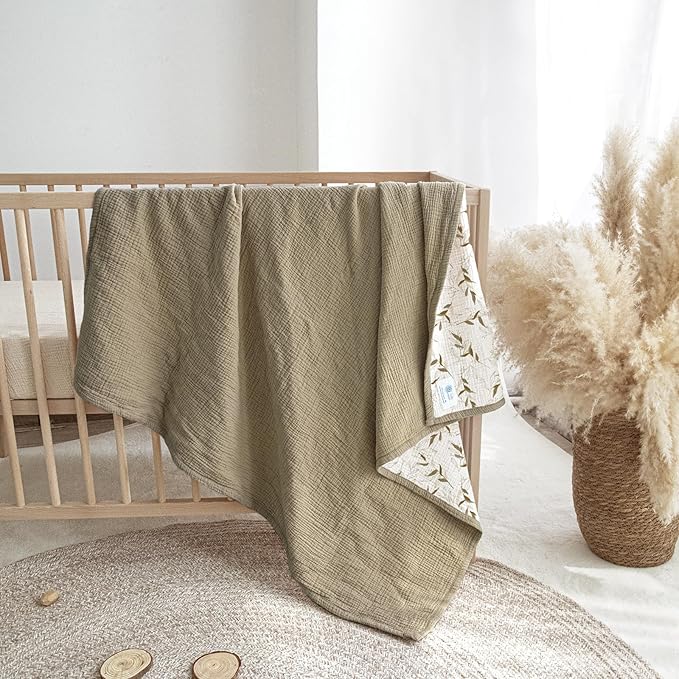 lulumoon Muslin Baby Blanket for Boy: Cotton Toddler Blanket - Soft Lightweight for Nursery & Daycare 47"× 47"(Brown Branches)