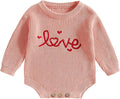 Lesimsam Newborn Baby Boy Girl Valentines Day Outfit Oversized Embroidery Long Sleeve Knit Sweater Bubble Romper Bodysuit