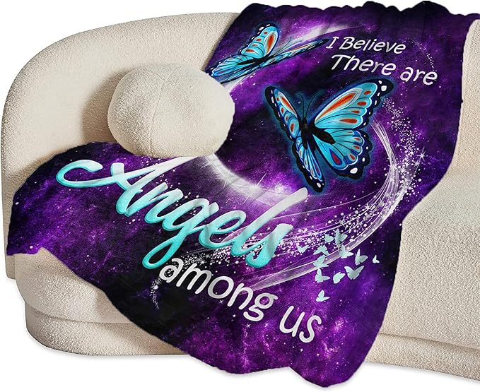 Blue Butterfly Blanket Throws - Soft Warm Cozy Fleece Throw Blanket for Girls, Women, Kids, Adults - 80"x60"