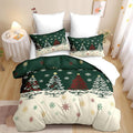 Christmas Duvet Cover King Size Green Christmas Tree Bedding Set 3 Pieces Kids Boys Girls Xmas Holiday Cartoon Snowflake Comforter Cover with Zipper Closure