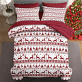 7 Pcs Queen Size Christmas Comforter Set with 2 Pillowcases & 2 Shams, Red Winter Funny Reindeer Bedding for Kids and Adults, Pine Tree Snowflake Bed in a Bag with Flat Fitted Sheet