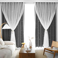 Kinryb Kids Blackout Curtains for Bedroom/Living Room/Classroom, Sheer Overlay 2 Panel Set, Double Layer Curtains with Star Cutout for Kids Room(Each Piece W 70 x L 95 Inches 2 Pcs Grey)