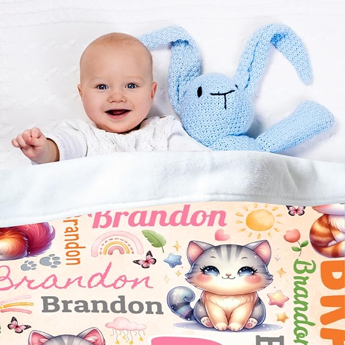 Personalized Custom Cat Preschool Blanket Gifts for Baby Toddler Kids Boys Girls - Customized Cat Super Soft Lightweight Flannel Sheets Decor for Crib Nap Couch - 30"x40" for Baby/Pets