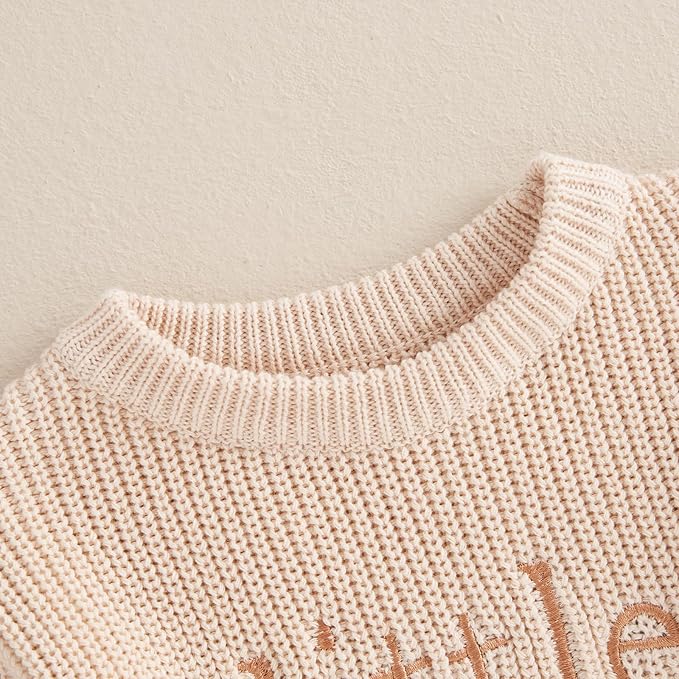 Lesimsam Newborn Baby Boy Girl Valentines Day Outfit Oversized Embroidery Long Sleeve Knit Sweater Bubble Romper Bodysuit