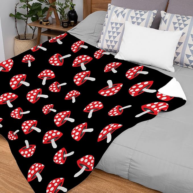 Thuswarm Cute Red Mushroom Flannel Blanket for Autumn Winter Gifts Warm Cozy Soft Funny Print Throw for Bed Couch Sofa 60”×50” Medium for Teen
