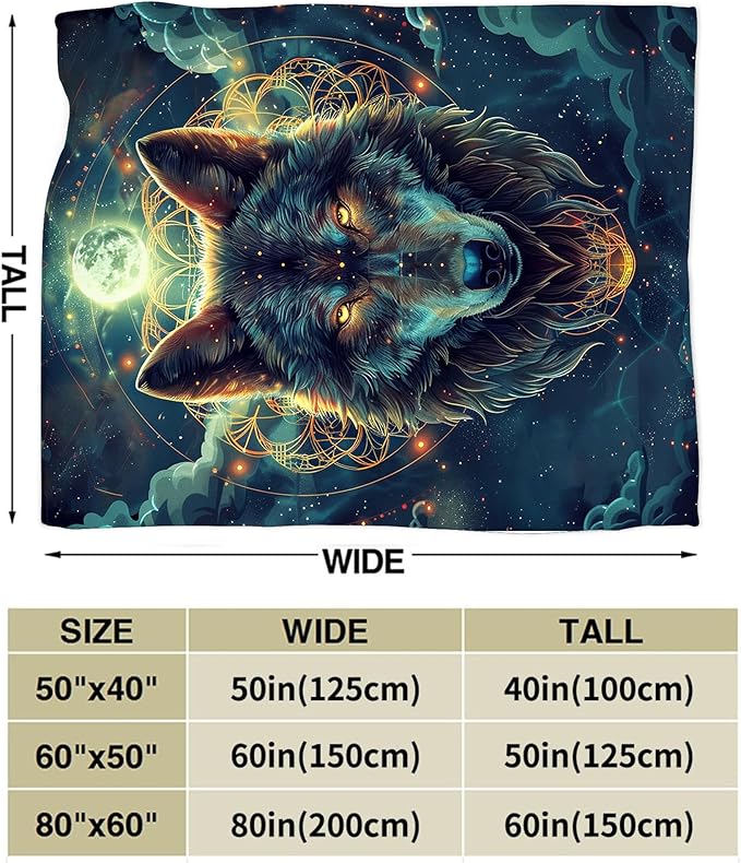 Wolf Blanket Fantasy Wolf Throw Blanket Wolf Gifts and Decor Wolf Blanket for Girls Boys Women Men Kids Adults Soft Warm Cozy Fleece Blanket for Couch Sofa Bed 50"x40"