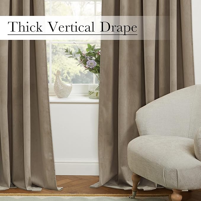 StangH Camel Beige Curtains 92 inches Long Super Soft Velvet Privacy Protect Thermal Insulated Window Drapes Back Tab Luxury Decor for Bedroom Living Room, W52 x L92, 2 Panels