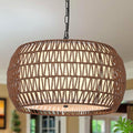 Rattan Farmhouse Chandelier Light Fixtures,5-Lights Boho Large Pendant Light,Woven Chandeliers for Dining Room with Fabric Shade,Rustic Hanging Light Fixtures for Kitchen Island-Dark Brown
