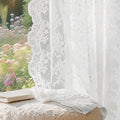 Anmao Vintage Lace Curtains 54 Inches Long 2 Panels Set, Romantic Elegant Light Filtering Semi Sheer Floral Thick Lacy Curtain Drapes for Living Room and Bedroom, Each Panel 55W x 54L, Bright White